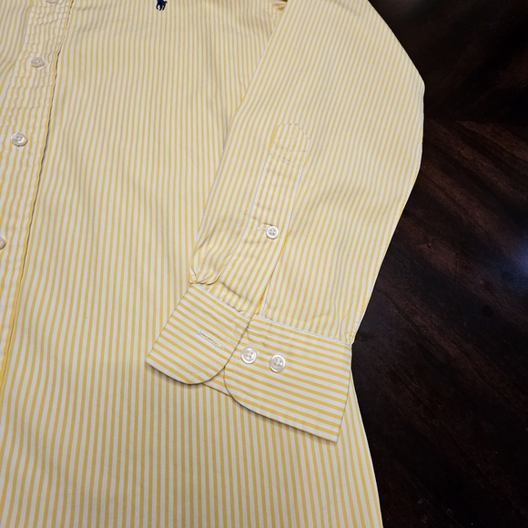 Ralph Lauren Dress Shirt Classic Fit Medium Yellow & White Stripes - Picture 3 of 16